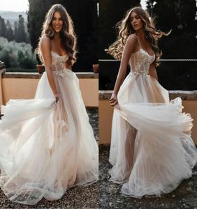 Novos vestidos de noiva bohemian de Berta Bohemian espaguete com tule tulle um vestido de noiva de praia de praia barato vestidos de novia4277986