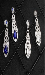 Royal Blue Silver 2020 Shining Crystals 신부 이어링 모조 다이나 스톤 여성용 Long Drop Earring Br2333539를위한 신부 보석 결혼 선물