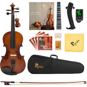 Violino premium 4/4 Conjunto completo com acessórios sólidos de ébano e violino de abeto para iniciantes - inclui caixa, arcos extras, cordas, descanso de ombro, resina, verniz