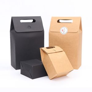 20pcs/lot-4size Blank Black Paper Kraft Craft Gift Bags with Handle Soap Candy Bakery Cookie Biscuits Packaging Boxes