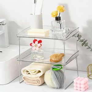 Transparentes Doppelschicht-Speicherregal Mehrzweckregal Regal Plastiklager Sundies Desktop Kosmetikschreibtisch Organizer SH G2W3