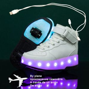 Sneakers Size 3037 Roller Sneakers for Kids Boys LED Light Up Shoes with Double Wheels USB Charging Skate Shoes for Children Boys Girls