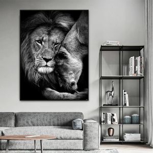 Modern Animal Lions 'Love Wall Art Affisch and Prints Home Decor Black White Canvas målning för vardagsrum sovrum gåva