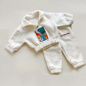 Zimowe ciepłe zestawy ubrań chłopców zagęszcza pół-zip polar Kurtka Pan Baby Boy Tracksuit Ubrania dla dzieci