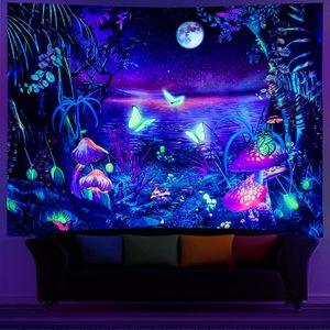 Fluorescent tapestry UV psychedelic aesthetics Wall hung hippie Bedroom dormitory independent room decoration