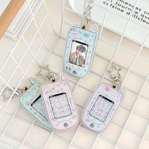 Ramar Cartoon Acrylic Po Snap In Keychain 1 Inch Phone Shape Style Keyring DIY Picture fotos mini för POS