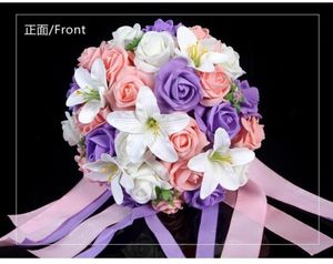 S Разнообразная искусственная роза Lilium Flower Wedding Bouquet Идеальный свадебный фальсификат свадебная рука с цветами дешевые в магазине2073295