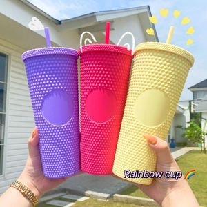 Mugs 710ml Double Layer Plastic Straw Cup Reusable Glitter Water Bottle With Lid Personalized Drink Coffee