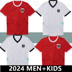 Boyut S-4XL Avusturya 2024 Futbol Forması Kırmızı Üstleri Beyaz Tees 24-25 Ulusal Futbol Formaları Evde M. Sabitzer