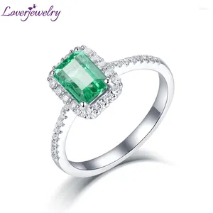 Küme Yüzük Loverjewelry 2024 Nişan Doğal Emerald 18kt Beyaz Altın Elmas Yıldönümü Kadın Mücevherleri