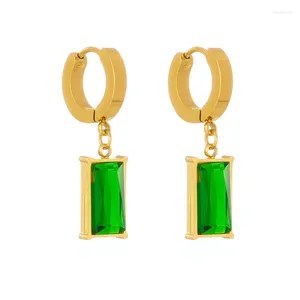 Dangle Earrings 316L Stainless Steel Retro Niche High-end Rectangular Cut Emerald Simple Pendientes De Acero Inoxidable