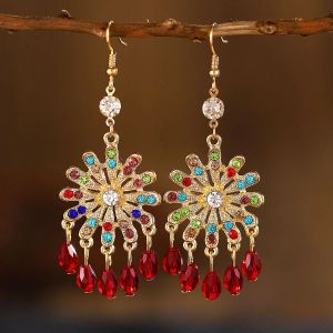 Vintage Ethnic Colorful Crystal Drop Earrings Bohemian Style Women's Summer Dingling Tassel Earring Charming Beach Party Jewelry