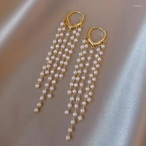 Orecchini a pennagliera Corea del Sud Long Nappelle di Pearl Design Sentenza Simple Lady Fan Fashion Fashi