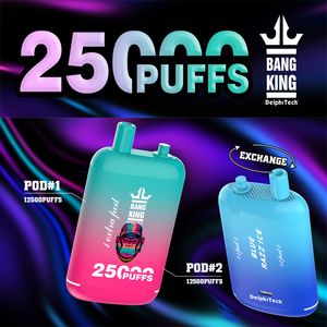 Bang King 25000 Puffs Disposable Vape Electronic Cigarettes Puff 25k 0% 2% 3% 5% 23ml+23ml Prefilled Pod Dual Mesh 650mah Rechargeable Device Pen