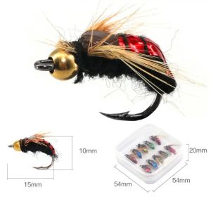 10/5Pcs #14 Hot Sale Brass Bead Head Fast Sinking Scud Fly Bug Worm Trout Fishing Flies Artificial Insect Fishing Bait Lure