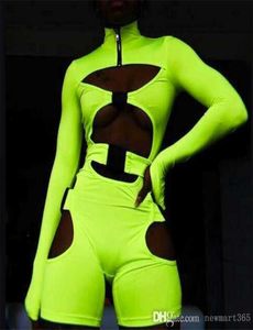 Sexy Frauen Jungenuits Designer Frühling langhälfte Shorts Bodysuit Fluoreszenz Green Schoolbag Schnalle Knopf ROMPERS3586200