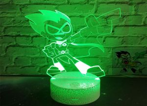 3D -lampa akrylbordslampa tonåring titaner går robin figur lampor led USB 7 färger byter nattljus barn leksak gåva3215523