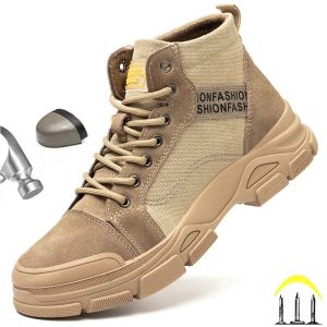 Boots 2022 New Men's Lightweight Canvas Safety Shoes Waterproof Men Work Boots for Men Antipiercing and Antismashing Work Sneakers