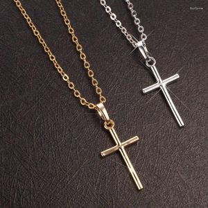 Hänge halsband mode kristna Jesus kors silverfärg lång kedja enkla hängsmycken för kvinnor män smycken gåvor