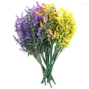 Flores decorativas LBER 12 Facos artificiais Lavanda ao ar livre Fake for Decoration Plants Faux Plantas do jardim Decoração da janela da varanda