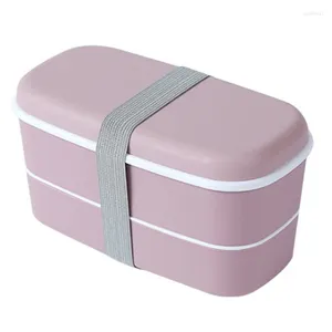 Dinnerware Define Microwavable 2 camadas lancheiras com compartimentos Bento à prova de vazamento Recipiente rosa rosa