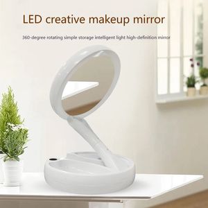 Makeup Mirror z lekkim 10x dwustronnym stojak na stojak Składany stół kompaktowy sos kosmetyczny lustra próżności 240409