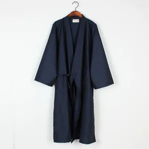 Ubrania domowe swobodny japoński styl Japoński szacie kimono solidny kolor koronki w górę długie szlafrok piżamowy pasek bawełniany pijama szaty