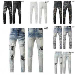 Mäns jeans designer jeans am jeans 603 högkvalitativt mode lapptäcke rippade leggings 28-40