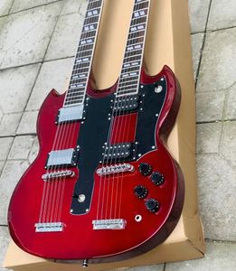 Anpassad mörkröd Jimmypage 6+12 strängar GSG Double Neck Electric Guitar Double Neck Guitar JP Eds1275 Hot