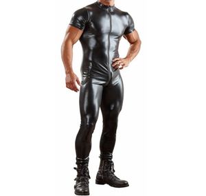 Plus Size S3XL Sexy High Quality Men Catsuit Faux Leather Front Zipper Crotch 2018 Bodysuit Fetish Costume Erotic Lingerie7456798