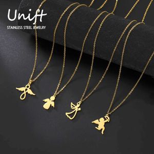 Pendant Necklaces Unift Angel Necklace Female Winged Angel Cupid Pendant Necklace Minimalist Korean Fashion Stainless Steel Jewelry Gift WholesaleQ