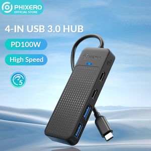 Phixero USB C Hub 3.0 Typ C 4 Port PD100W -kort Läs Multi Splitter Adapter OTG för Xiaomi Lenovo MacBook iPad Pro PC Computer