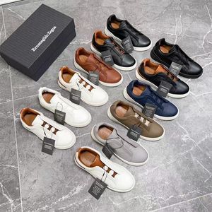 Designer Zegna Mens Casual Shoes Business Casual Social Wedding Party Kvalitet Läder Lättvikt Chunky Sneakers Formella tränare Storlek 38-45