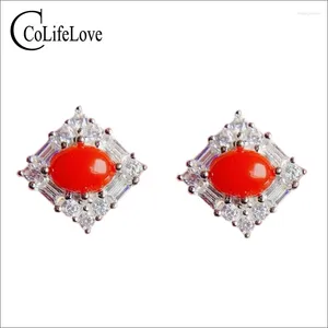 Studörhängen Colife Jewelry 925 Silver Red Coral 5mm 7mm Natural Precious Gift for Girl