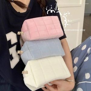 Storage Bags Solid Color Cosmetic Bag Travel Make Up Toiletry Washing Pouch Girl Cute Crystal Velvet Zipper Large Makeup For Women