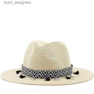 Breda hinkhattar stor storlek 60 cm nytt halm 7 cm Brim Summer Cooling Beach Sun Outdoor Party Panama Jazz Hat Sombreros de Mujer Y240409