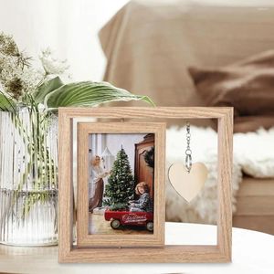 Frames Office Desk Po Display Double Sided Rotating Wooden Picture Frame Gift For Dad Husband Men Engraved Heart Pendant Lover