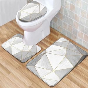 Bath Mats Three Piece Set Toilet Bathroom Mat Anti-slip Rugs Marble Pattern Door Carpets Seat Cover Absorbent Foot Pad