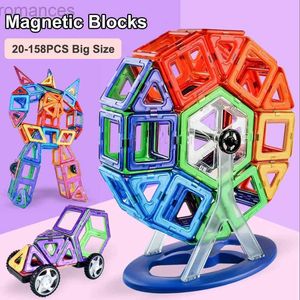 Magneter Magnetiska leksaker Big Size Magnetic Designer Construction Set Magnet Byggnadsblock Montera Bricks Utbildningskonstruktör Leksaker för barn 240409