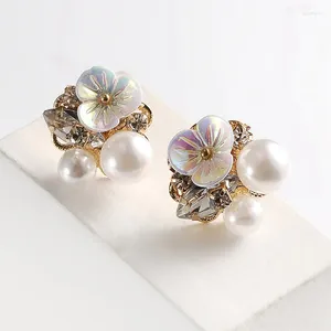 Studörhängen toppkvalitet Rhinestone Opal Flower Simulated Pearl Water Drop Shape Clip On For Women Fashion Bride Earring