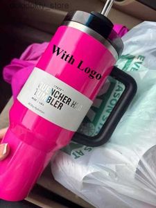 Mugs DHL New Neon Pink Orane Yellow reen With 1 1 Quencher H2.0 40oz Stainless Steel Tumblers Cups with handle Lid And Straw Car mus Water Bottles 0321 L49