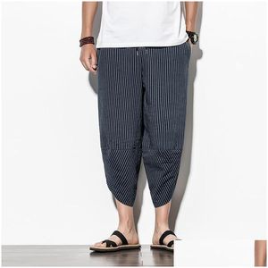 Mens Pants Baggy Cotton Harem Men 2023 Summer Japanese Vintage Striped Women Hip Hop Plus Size Wide Ben Pantalon 230710 Drop Delivery Dhij7