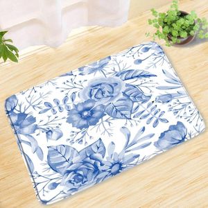 Bath Mats Blue Flower Plant Mat Broken Home Decor Entrance Door Bathroom Rug Toilet Carpet Accessories