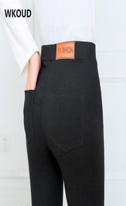 Women039SパンツCapris Wkoud 2021 Black Pencil Women White Skinny Leggings High Waist Pockets Back Slim Thin Ounsers Student1367495