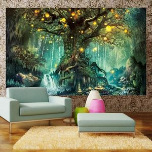 タペストリーズホーム装飾mutilタイプ150x130モダンアートキャンバスファンタジー植物魔法の森3D印刷壁ぶら下がっているタペストリー