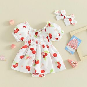 Giyim Setleri Bebek kız kız kısa kollu tulum kafa bandı Set doğdu romper elbise kiraz baskı yaz kıyafetleri 2pcs bodysuits kıyafetler