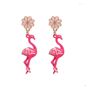 Studörhängen doreenbeads guldfärg rosa flamingo blommor klar roston emalj 47 11mm post/ trådstorlek: (21 mätare) 1 par