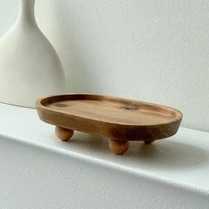 Decorative Figurines Wooden Tray Round Oval Key Storage Creative Dessert Po Props Plate