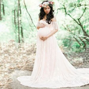 Bags Maternity Photography Props Long Wedding Dress Gown Lace Pregnancy Fancy Shooting Photo Summer Shoulderless Pregnant Clothes New