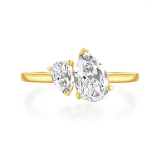 Klusterringar kvinnor 18k gult guld 0,9ct lab odlad diamant öppen bröllop engagemang lyxiga fina smycken